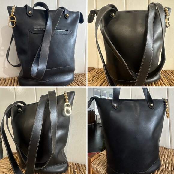 Dior black bucket tote bag smooth cowhide leather dangle FOB shoulder  H102c - Picture 2 of 3
